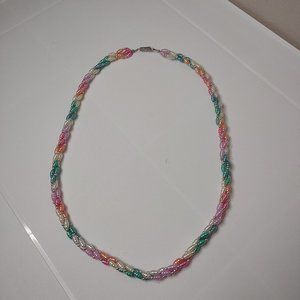 Vintage Multi Color Twisted Small Bead Necklace 23 Inches Long